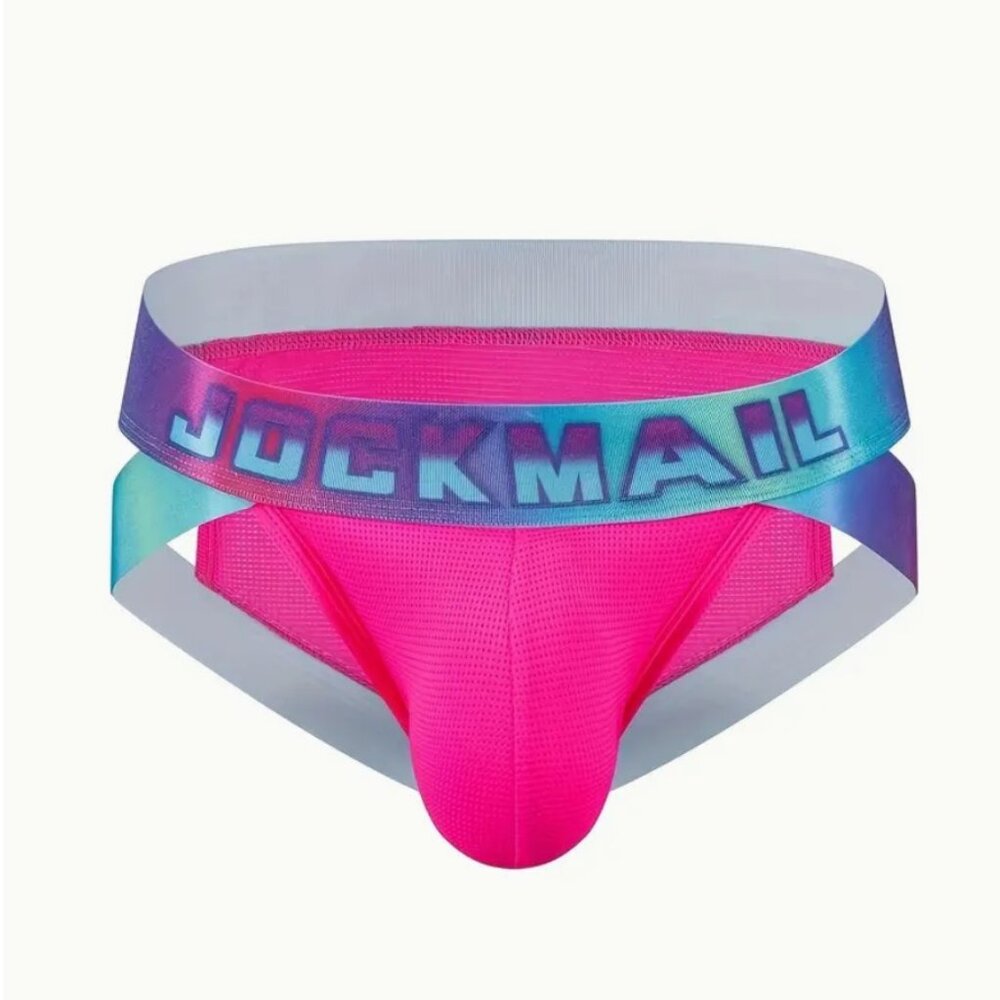 Jockmail Men's Underwear U-convex Large Pouch Bag Briefs Mesh Medium M Rose Red